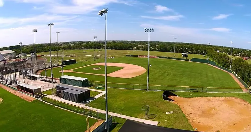 Aerial view of lighted ballfields